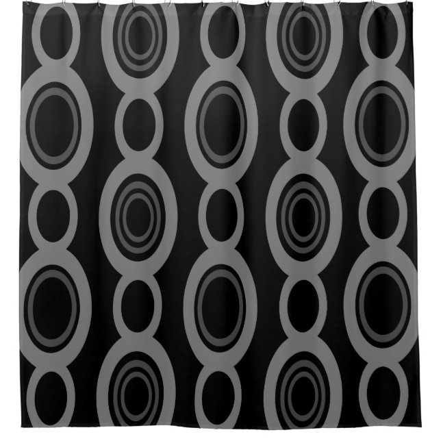 Mid Century Modern Chain Links Black Shower Curtain (Front)