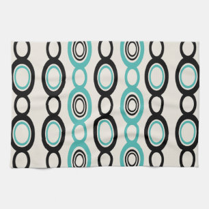 Mid Century Modern Chain Links Black Turquoise Kitchen Towel