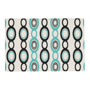 Mid Century Modern Chain Links Black Turquoise Placemat