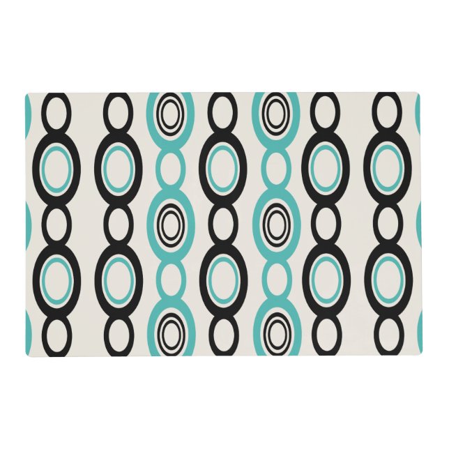 Mid Century Modern Chain Links Black Turquoise Placemat (Front)
