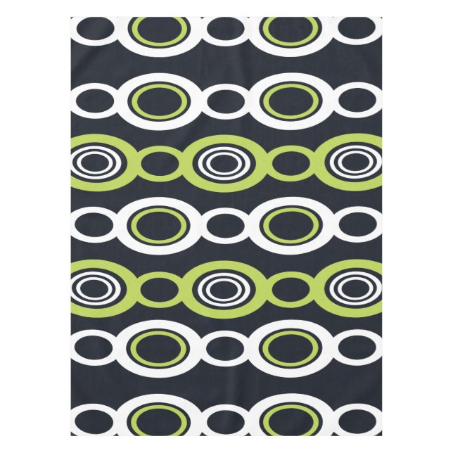 Mid Century Modern Chain Links White Chartreuse Tablecloth (Front)