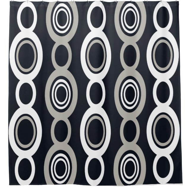 Mid Century Modern Chain Links White Gray Shower Curtain (Front)