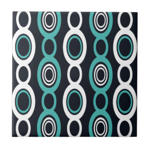 Mid Century Modern Chain Links White Turquoise Ceramic Tile