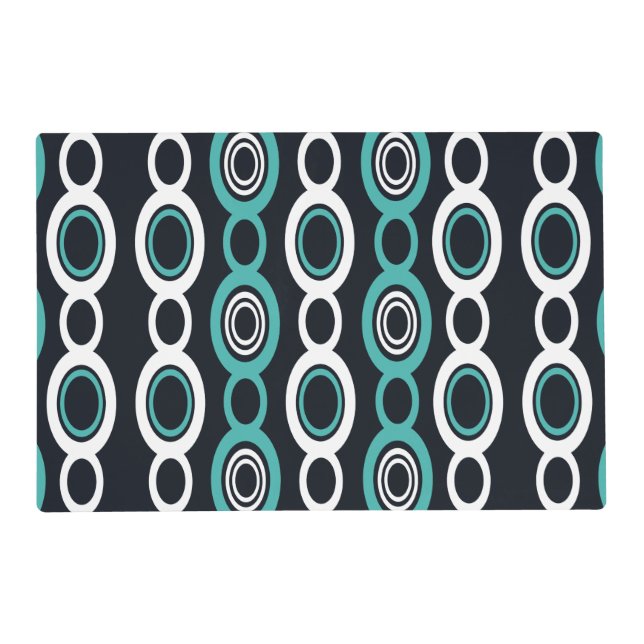Mid Century Modern Chain Links White Turquoise Placemat (Front)