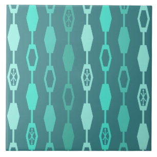 Mid Century Modern Chains Teal Ceramic Tile