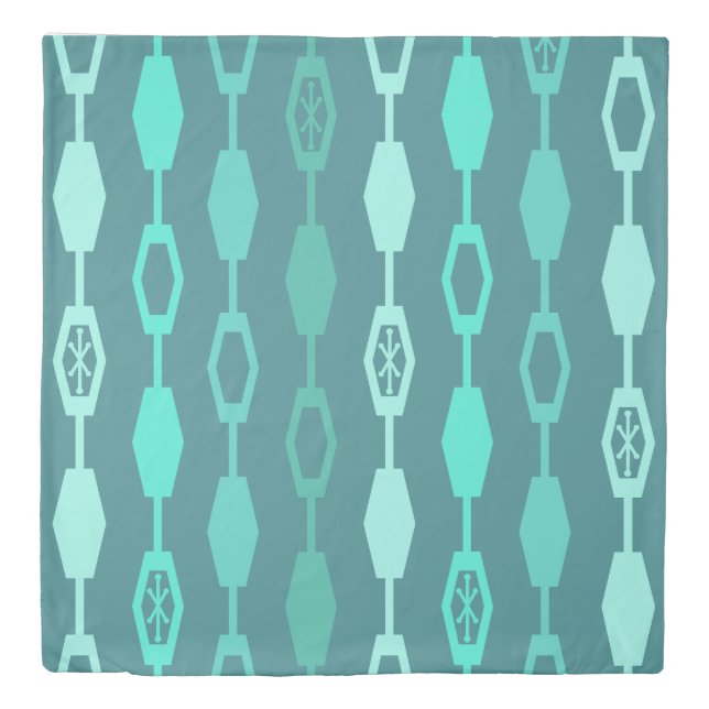 Mid Century Modern Chains Teal Duvet Cover (Front)