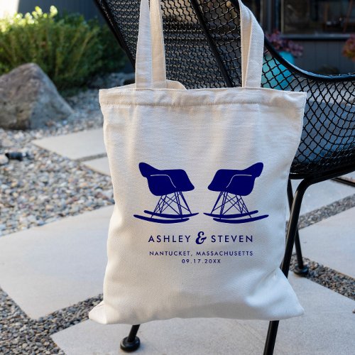 Mid Century Modern Chair Wedding Welcome Bag Navy Tote Bag