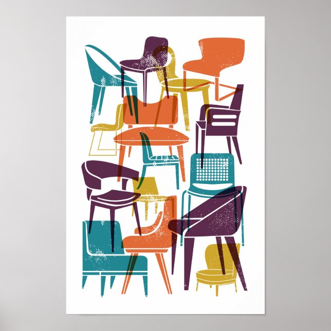Mid-Century Modern Chairs in Retro Bright Colors Poster (Front)