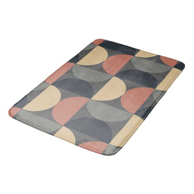 Mid Century Modern Charcoal Salmon     Bath Mat (Angled)