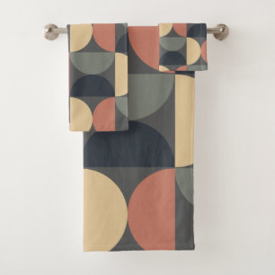Mid Century Modern Charcoal Salmon    Bath Towel Set