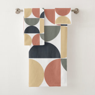 Mid Century Modern Charcoal Salmon  Bath Towel Set