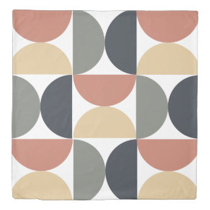 Mid Century Modern Charcoal Salmon     Duvet Cover