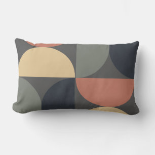 Mid Century Modern Charcoal Salmon  Lumbar Pillow