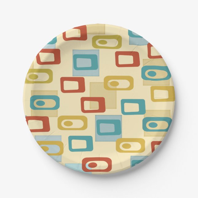 Mid Century Modern Cheerful Geo Pod Pattern Paper Plates (Front)