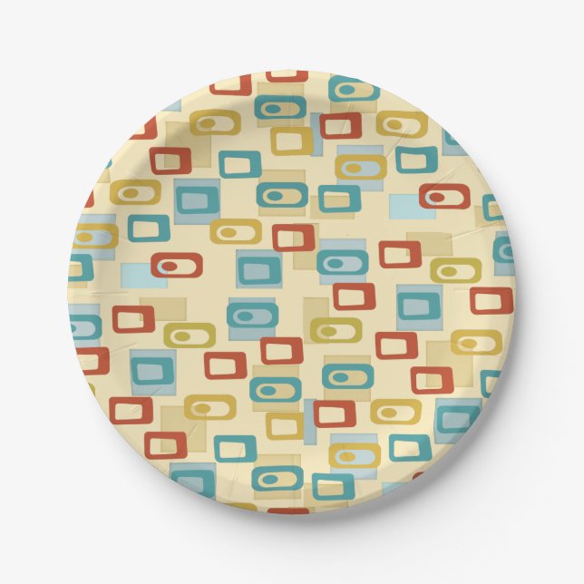 Mid Century Modern Cheerful Geo Pod Pattern Paper Plates (Front)