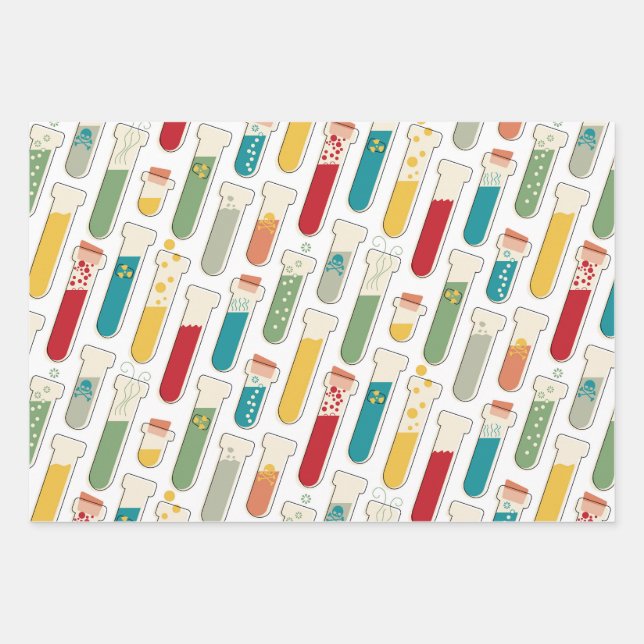 Mid Century Modern Chemistry Test Tube Stripe Wrapping Paper Sheets (Front)