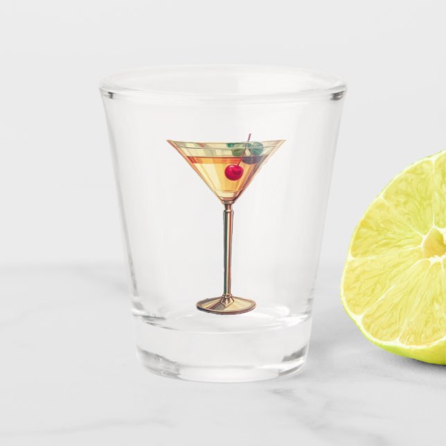 Mid Century Modern Cherry Martini  Shot Glass (Front)