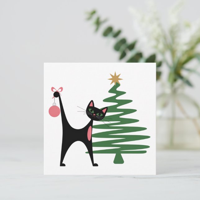 Mid-century Modern Christmas 1950's Atomic Cat Holiday Card (Standing Front)