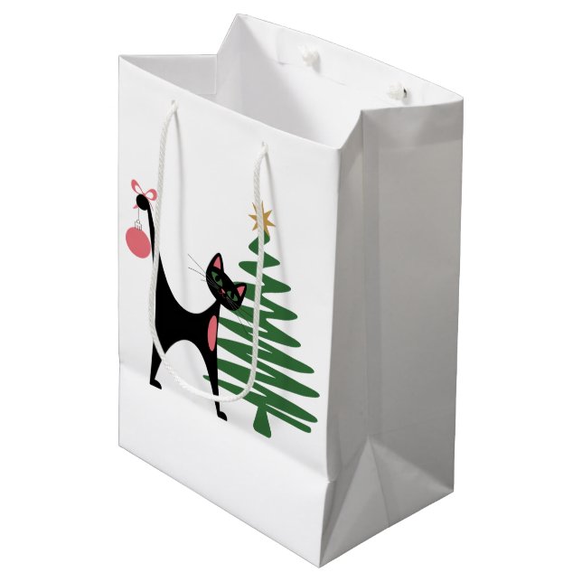 Mid-century Modern Christmas 1950's Atomic Cat Medium Gift Bag (Front Angled)