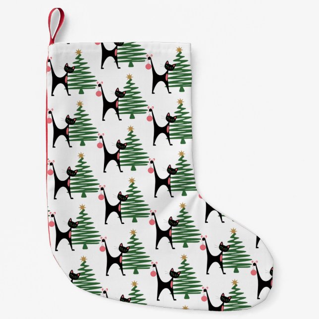 Mid-century Modern Christmas 1950's Atomic Cat Small Christmas Stocking (Front)
