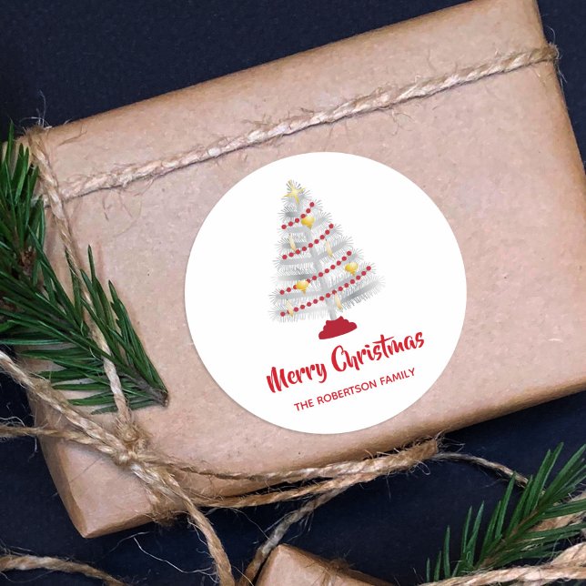 Mid Century Modern Christmas Aluminum Tree Classic Round Sticker (Creator Uploaded)