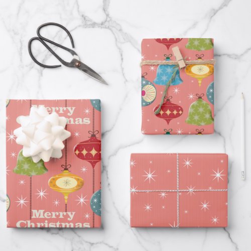 Mid Century Modern Christmas Baubles Wrapping Paper Sheets