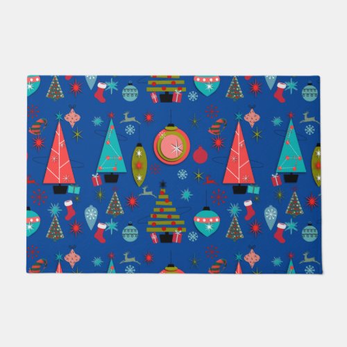 Mid_Century Modern Christmas Blue Doormat