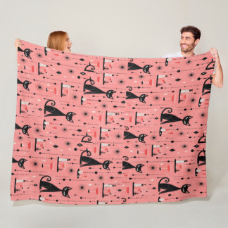 Mid Century Modern Christmas Cats Retro Atomic Era Fleece Blanket