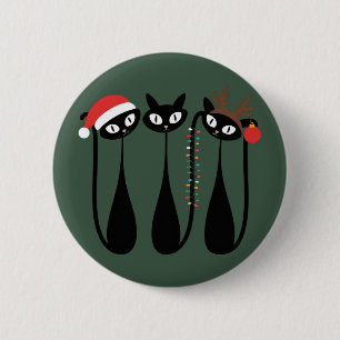 Mid Century Modern Christmas Cats Retro Classic Button