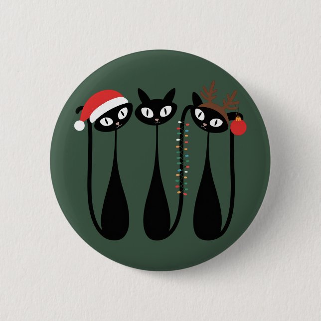Mid Century Modern Christmas Cats Retro Classic Button (Front)