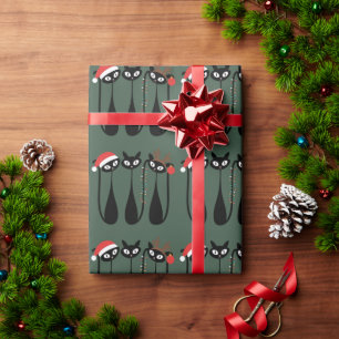 Mid Century Modern Christmas Cats Retro Classic Wrapping Paper