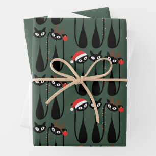 Mid Century Modern Christmas Cats Retro Classic Wrapping Paper Sheets