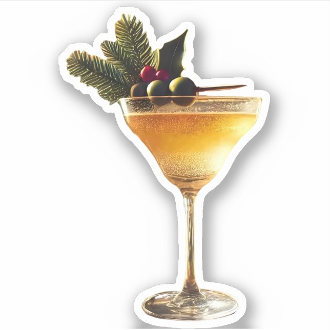 Mid Century Modern Christmas Champagne Cocktail Sticker (Front)