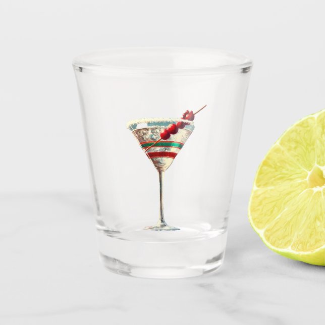 Mid Century Modern Christmas Cranberry Martini Shot Glass (Front)