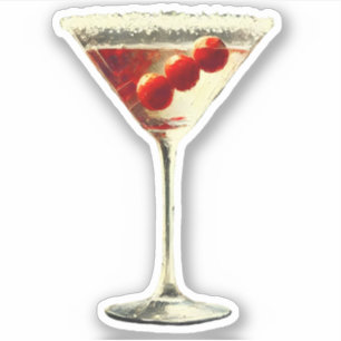 Mid Century Modern Christmas Cranberry Martini Sticker