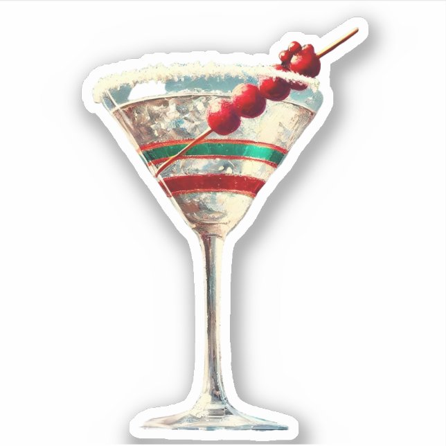 Mid Century Modern Christmas Cranberry Martini Sticker (Front)