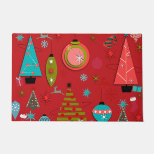Mid-Century Modern Christmas Doormat Red