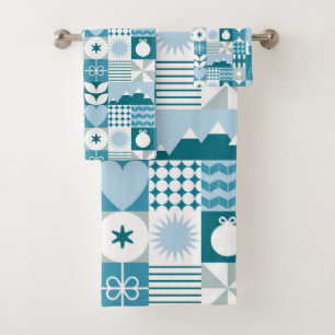 Mid Century Modern Christmas Geometric Pattern Bath Towel Set