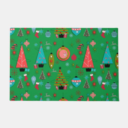 Mid-Century Modern Christmas Green  Doormat
