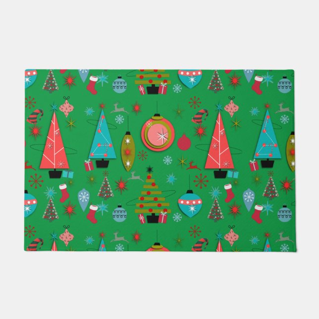 Mid-Century Modern Christmas Green  Doormat (Front)
