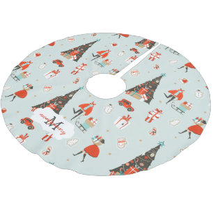 Mid-Century Modern   Christmas Holiday Monogram Brushed Polyester Tree Skirt