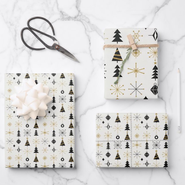 Mid Century Modern Christmas Icons Wrapping Paper Sheets (Front)