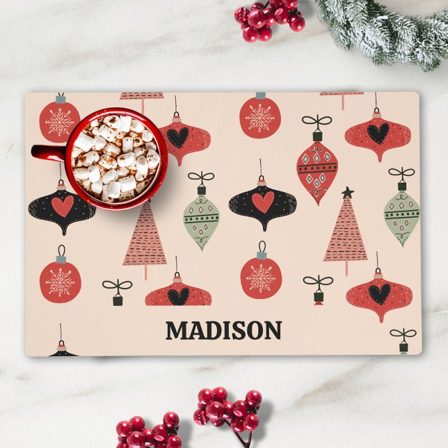 Mid Century Modern Christmas Pattern Custom Name Placemat (Creator Uploaded)