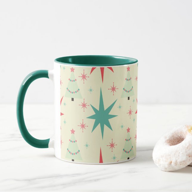 Mid Century Modern Christmas Pattern Mug (With Donut)