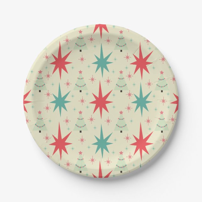 Mid Century Modern Christmas Pattern Paper Plates (Front)