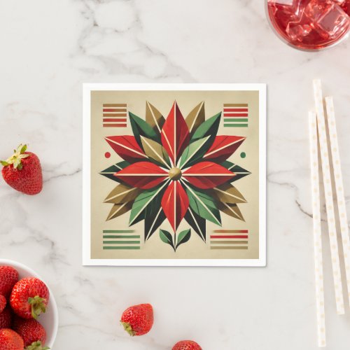 Mid-Century Modern Christmas Poinsettia Decoupage Napkins