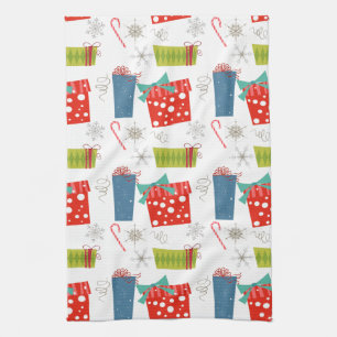 Mid Century Modern Christmas Present & Candy Cane Kitchen Towel