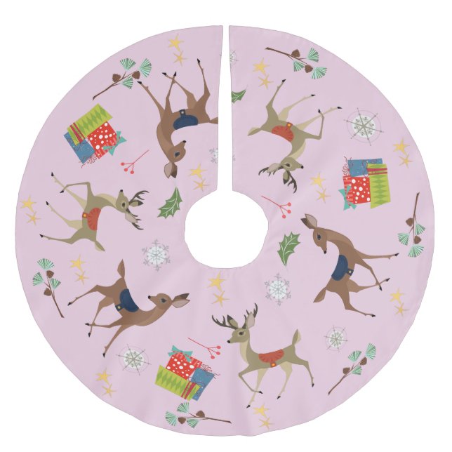 Mid Century Modern | Christmas Present Retro Pink Brushed Polyester Tree Skirt (Front)