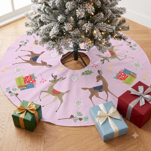 Mid Century Modern Christmas Present Retro Pink Brushed Polyester Tree Skirt