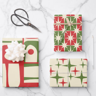Mid-Century Modern Christmas Retro Patterns Wrapping Paper Sheets